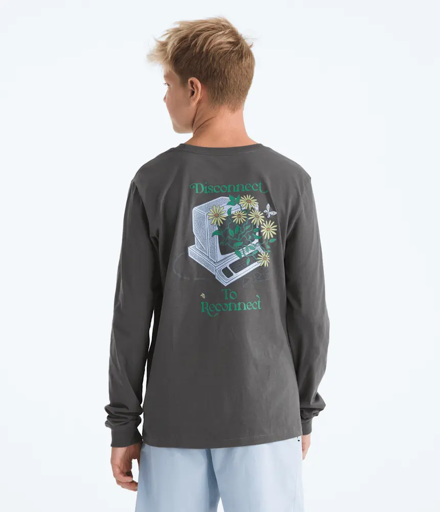 Футболка Evolution Disconnect с длинным рукавом для мальчиков и девочек с рисунком The North Face, Anthracite Grey — фото 2