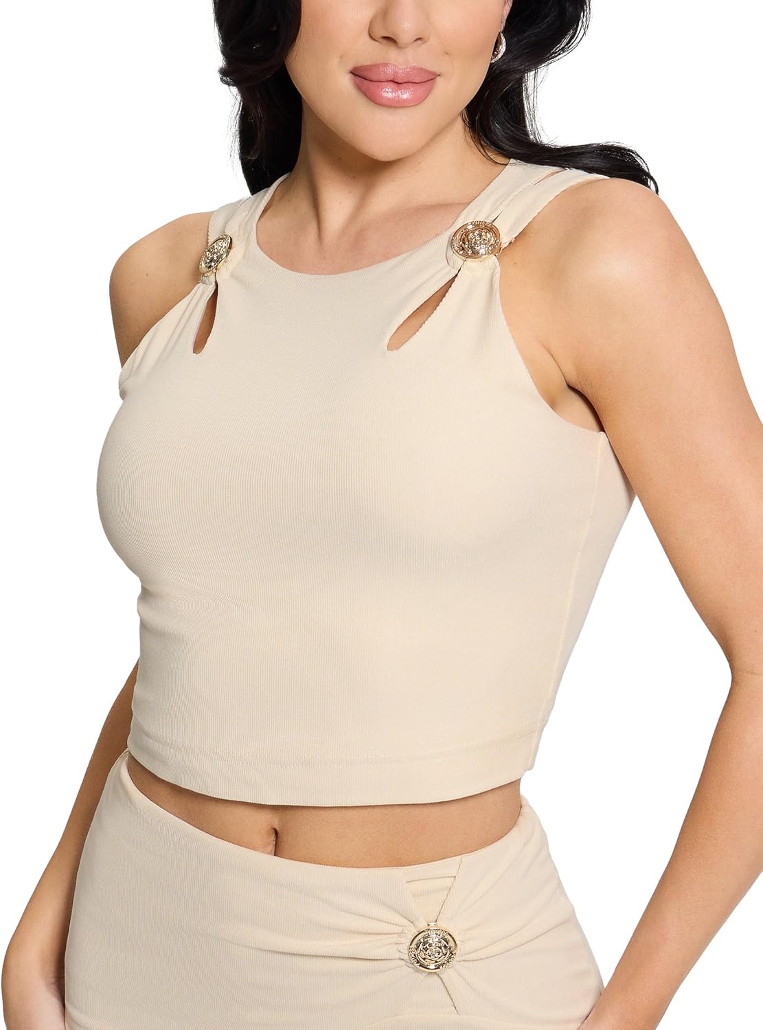 

Женский кроп-топ Guess Eco Zama с вырезами, Pearl Oyster