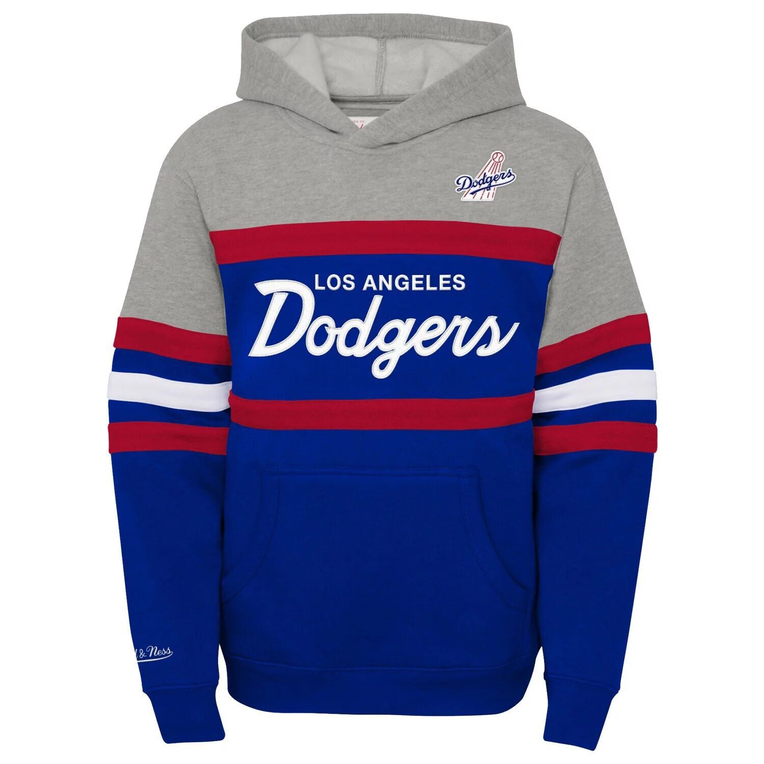 Молодежный пуловер с капюшоном Mitchell & Ness Heather Grey/Royal Los Angeles Dodgers Cooperstown Collection Head Coach Unbranded — фото 2