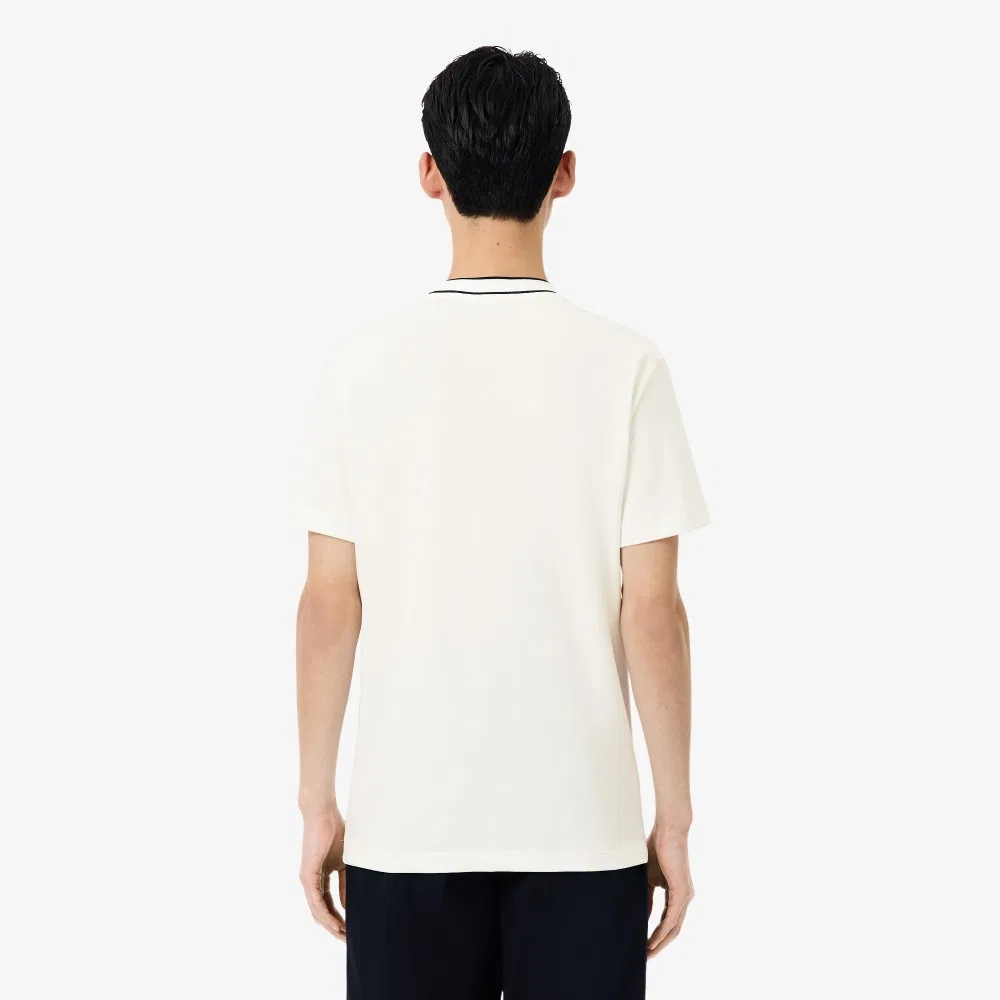 Футболка-поло Lacoste мужская с контрастными линиями, Off-белый — фото 3