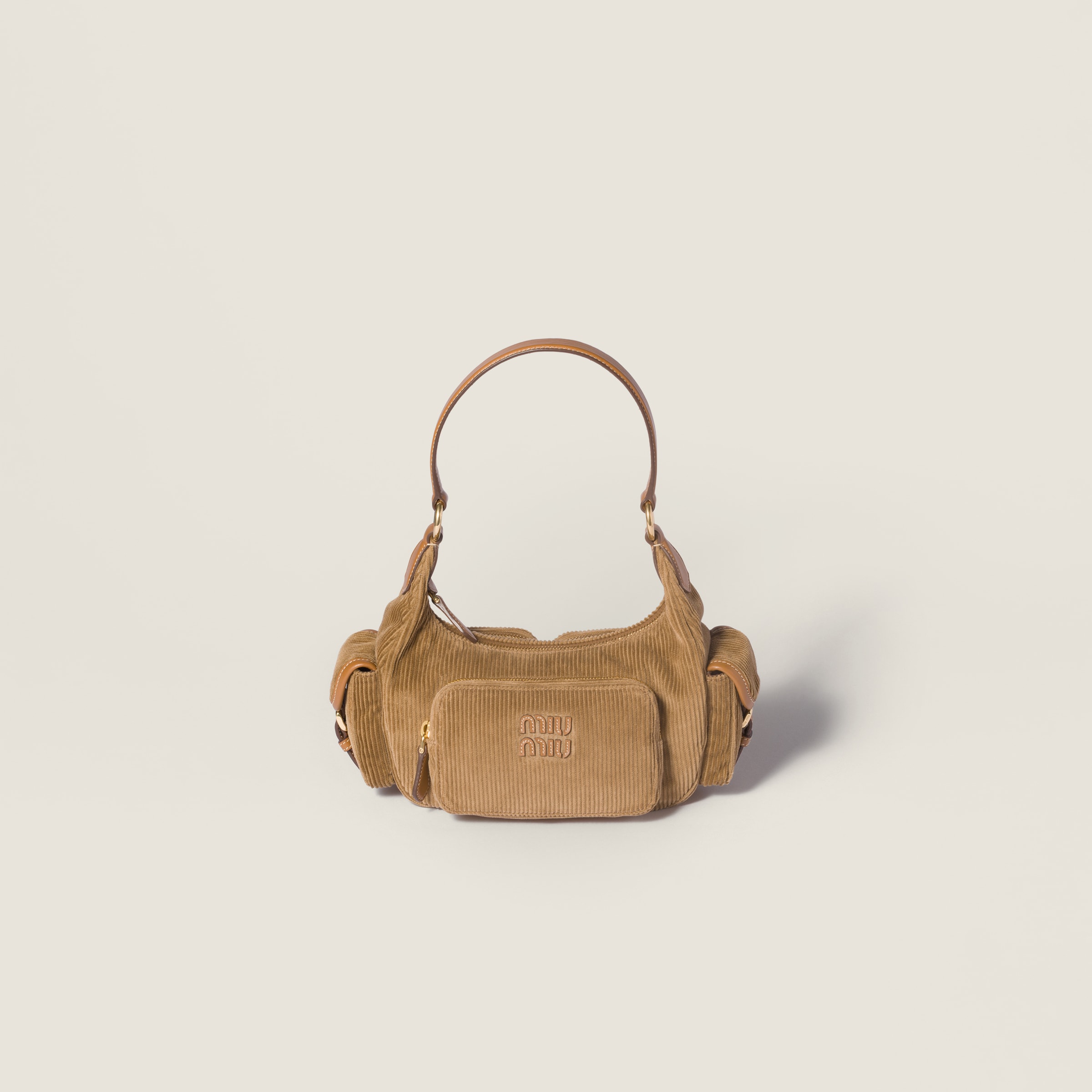

Вельветовая сумка с карманом MIU MIU, коричневый
