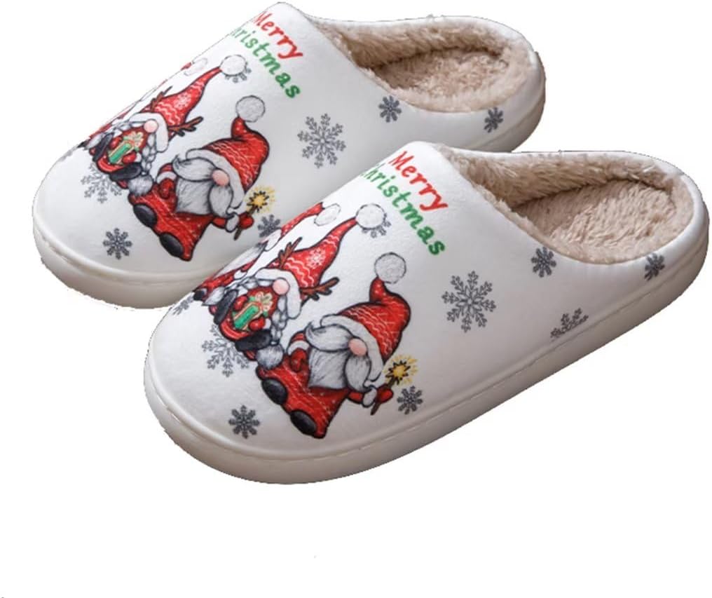 

Мягкие тапочки LAISMEIX Рождественский гном Рождественский эльф Тапочки для женщин и мужчин Винтажные плюшевые тапочки с эффектом памяти для дома с толстой подошвой, белый