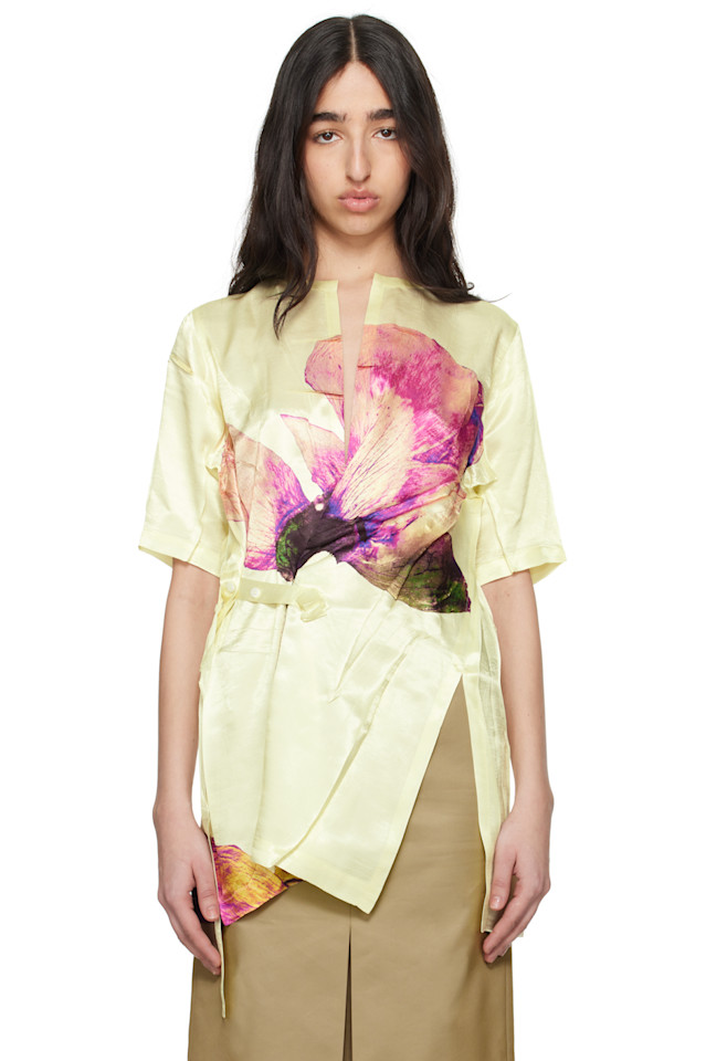

Блуза с принтом прессованных цветов Issey Miyake, цвет peony
