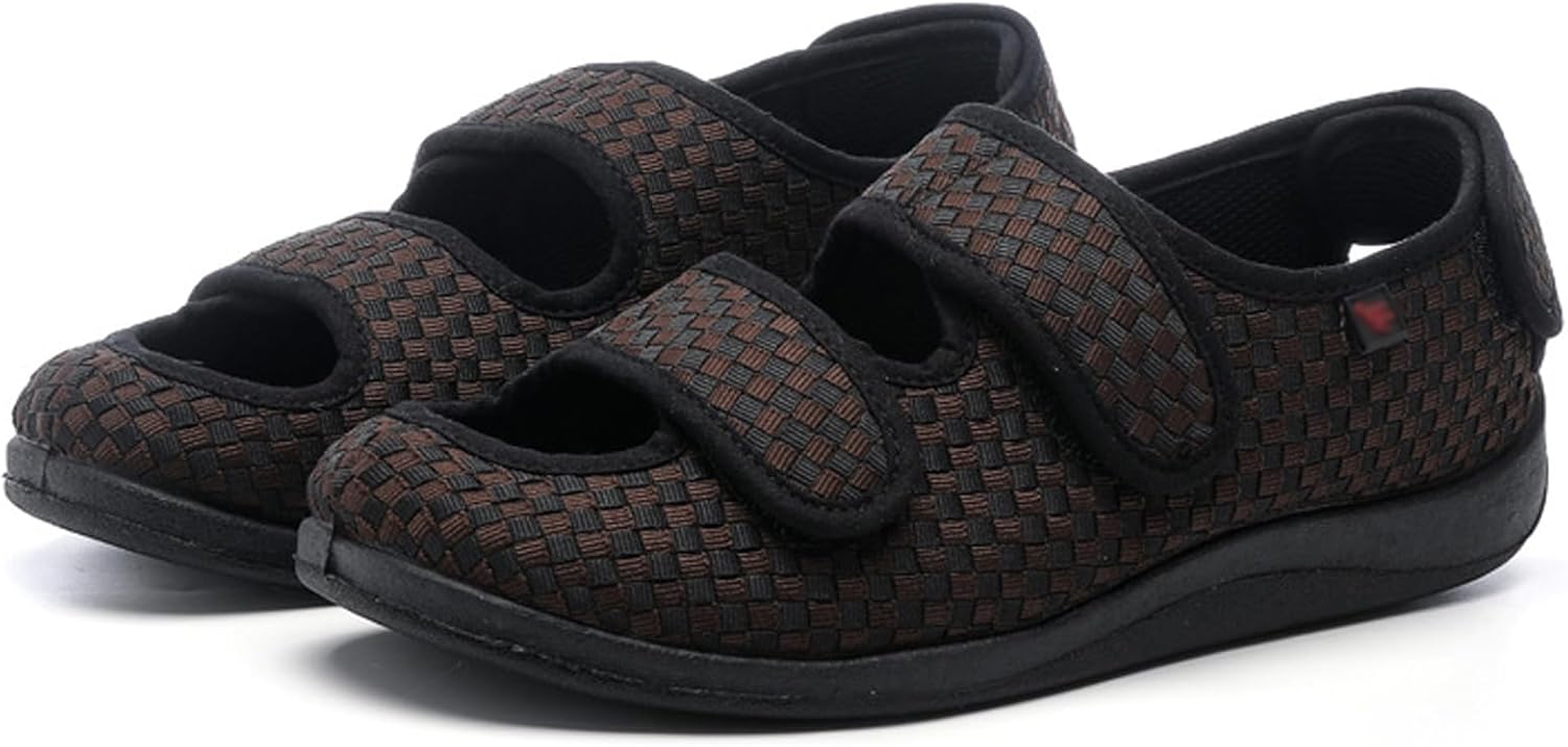 

Сандалии bumuam для мужчин, при отеке ног, с регулируемой застежкой, широким носком, тапочки для пожилых людей, для дома и улицы, размер 8.5, коричневый