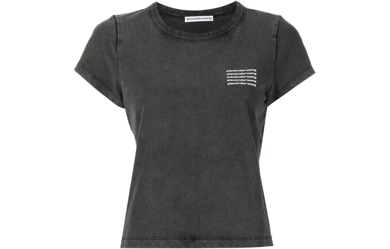 Футболка с логотипом в технике кислотной мойки Alexander Wang, черный — фото 3
