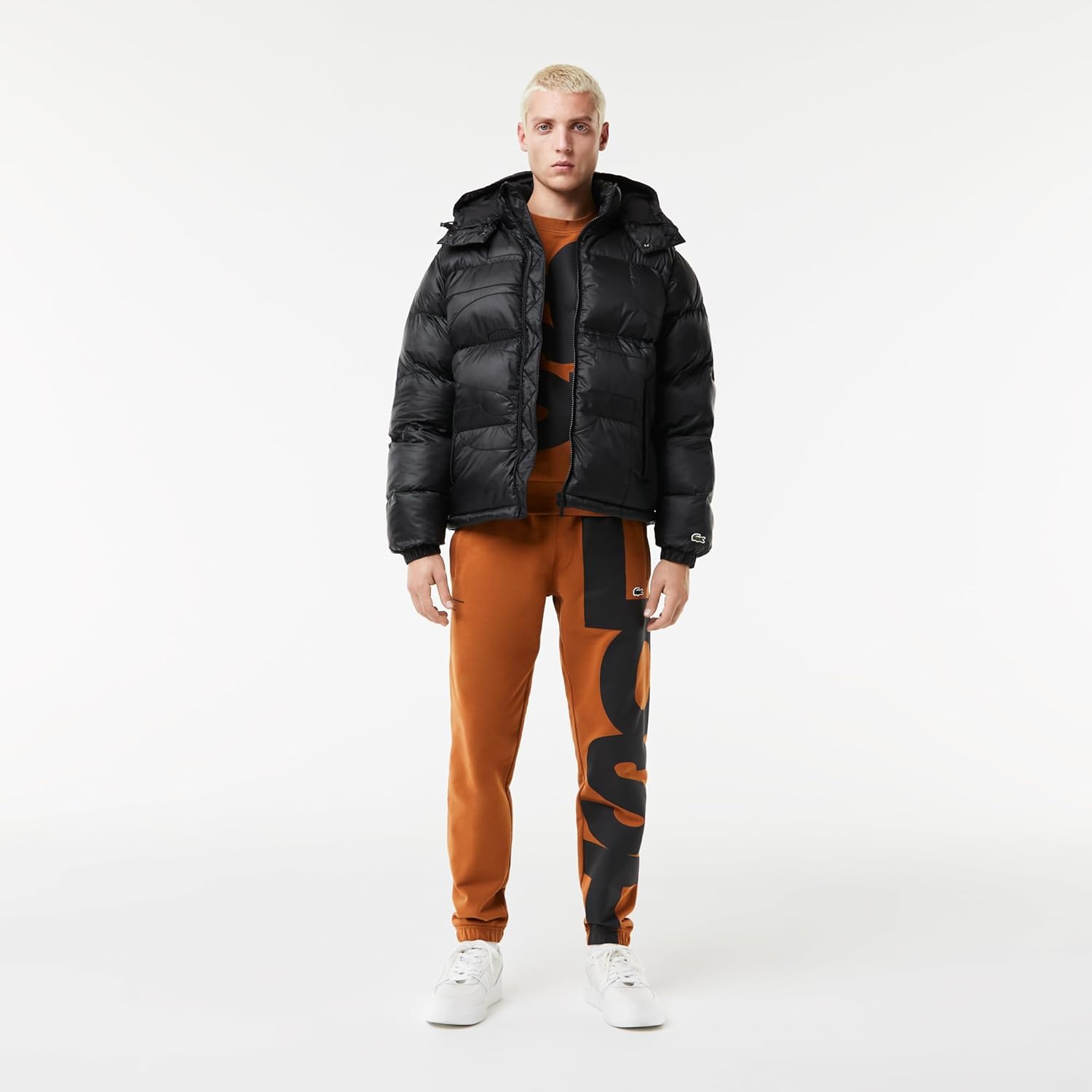 Мужская куртка Lacoste oversize с брендированием, водоотталкивающая, короткая пуховая, Liquor/Black — фото 2