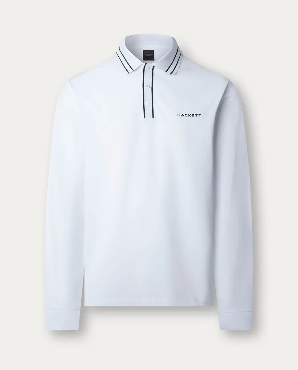 

Мужское поло с длинными рукавами, вышитым логотипом и контрастной отделкой на воротнике, больших размеров Hackett, белый