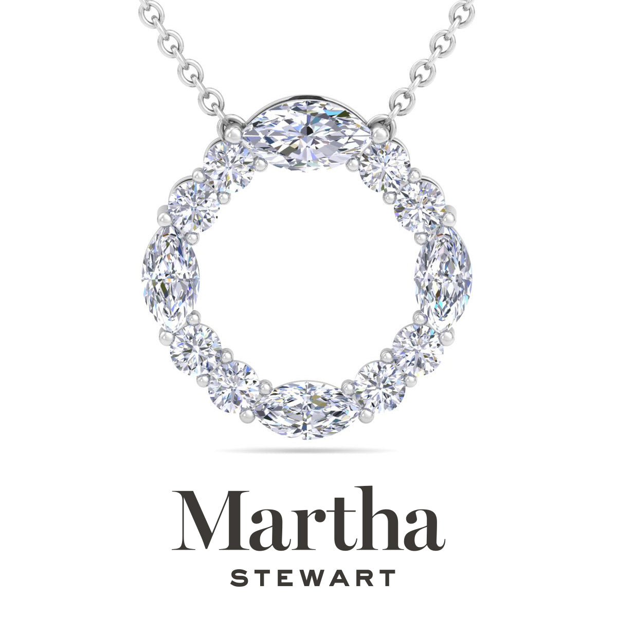 

Колье Martha Stewart с 4-каратными выращенными в лаборатории бриллиантами огранки «маркиз» и круглой огранки из 14-каратного золота. Женское ожерелье с выращенными в лаборатории бриллиантами. Martha Stewart, 14K White Gold