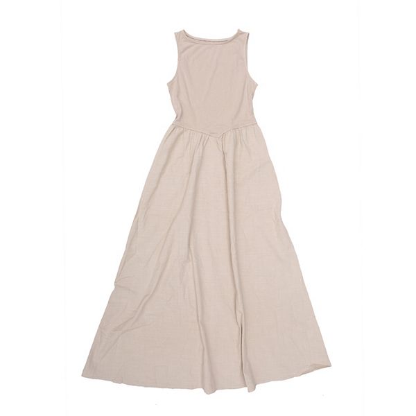 

Платье-макси для женщин в стиле пэчворк с круглым вырезом и эластичным кроем Inspire Chic, Beige