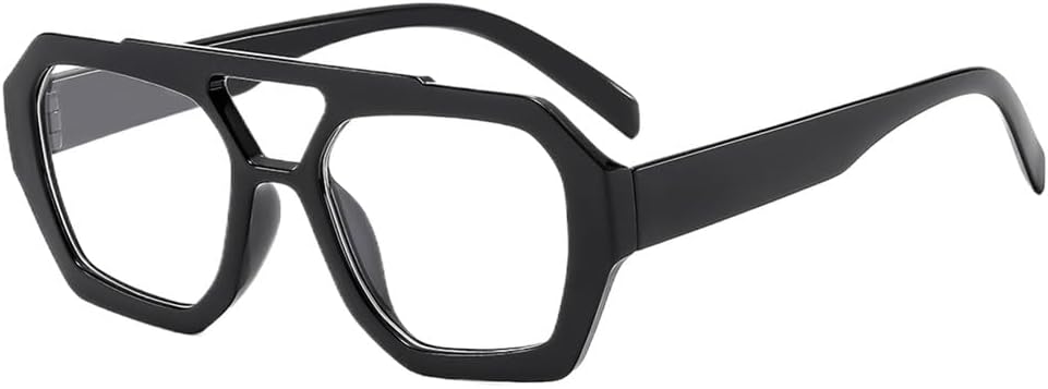 

Ретро-солнцезащитные очки большого размера для женщин и мужчин — конструкция с двойной перемычкой и защитой от УФ-излучения UV400 — идеально подходят для путешествий и активного отдыха на природе DSVIGF, Black Clear