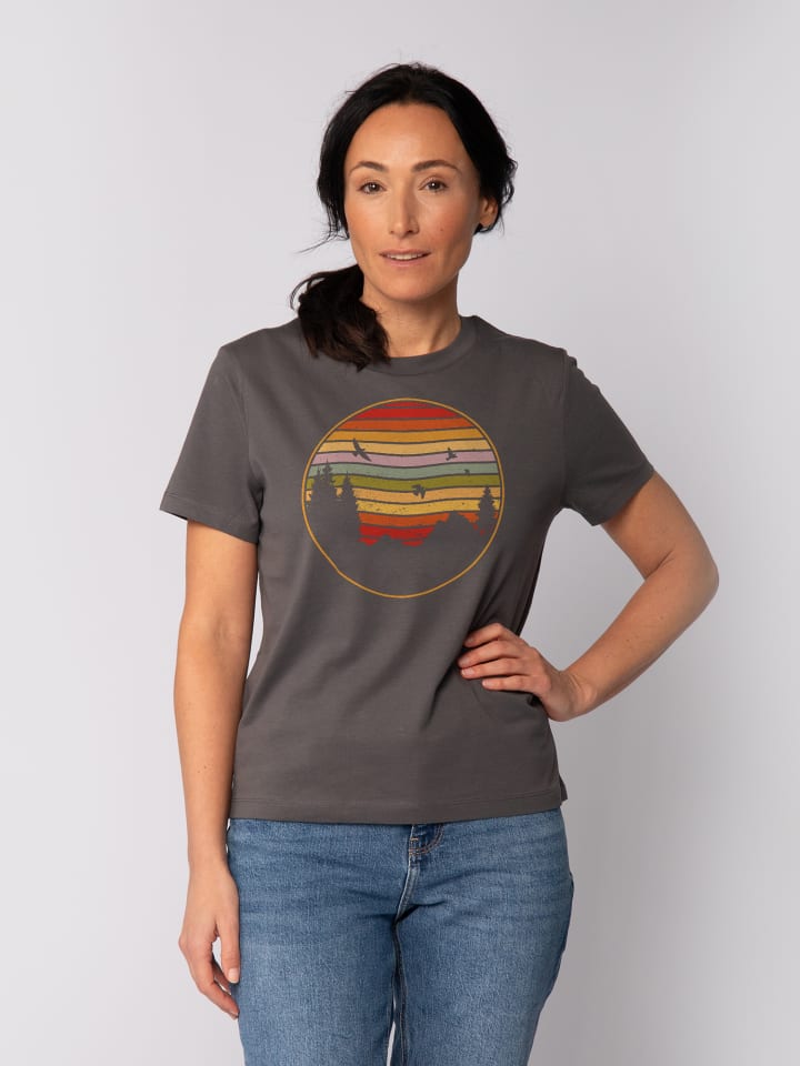 

Футболка с изображением заката, гор и елей серого цвета wat Apparel, Серый, Футболка с изображением заката, гор и елей серого цвета wat Apparel