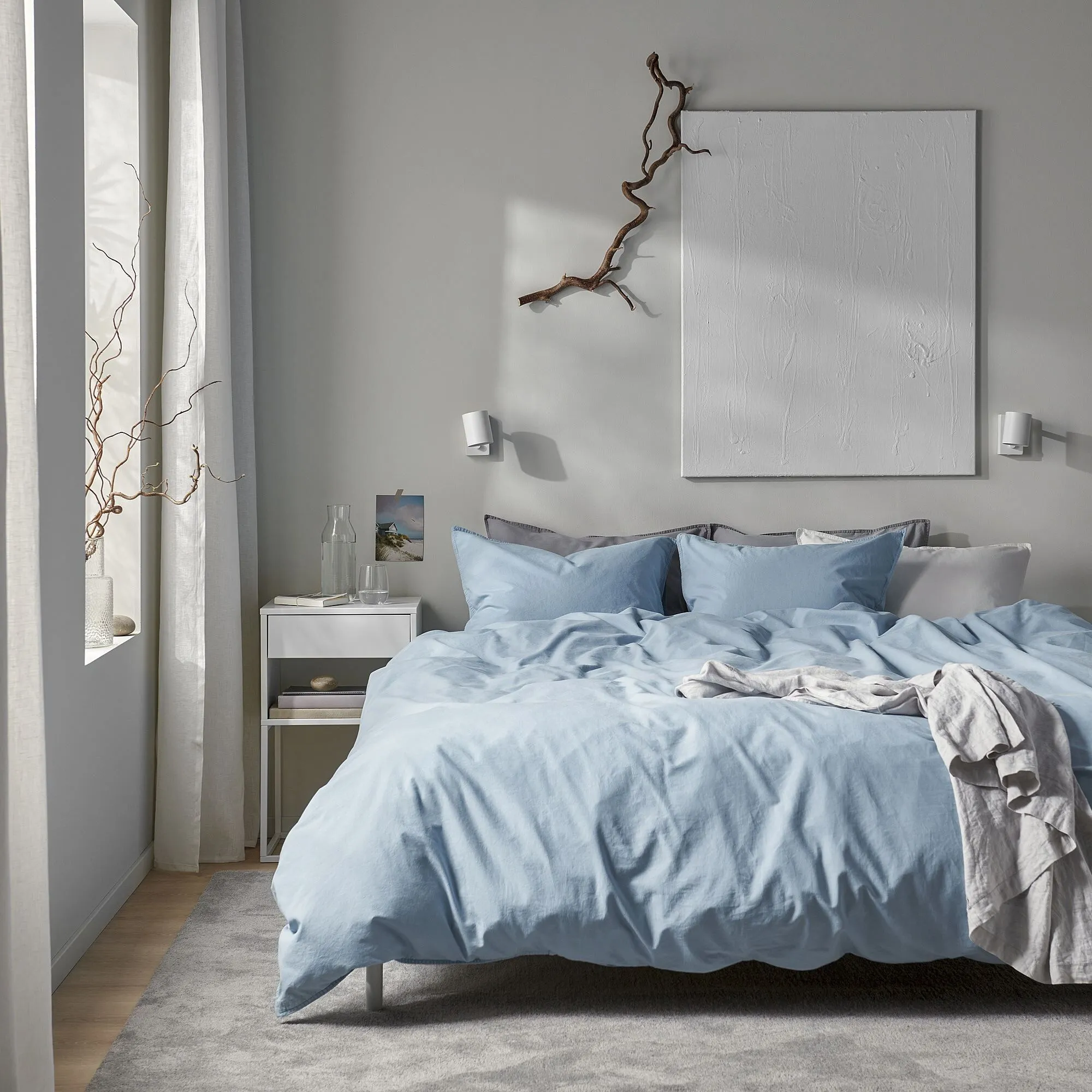 Комплект постельного белья Ikea Angslilja, 2 предмета, 150х200/50х60 см, серо-голубой — фото 2
