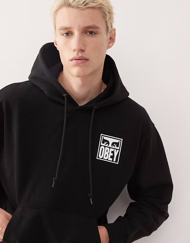 

Толстовка с капюшоном Obey icon с графическим логотипом и принтом на спине черного цвета