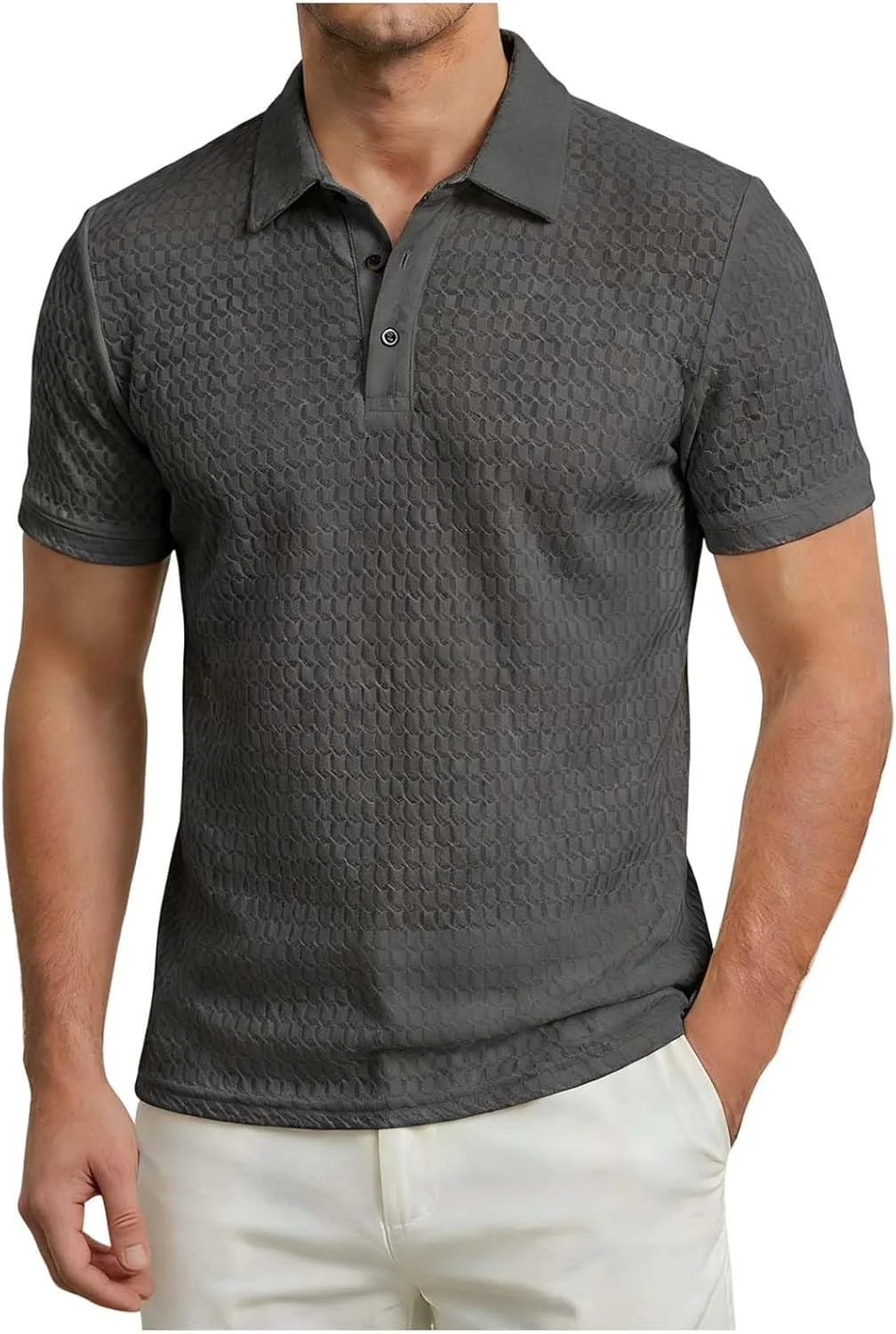 

Мужская рубашка с коротким рукавом и воротником, однотонная, текстурированная, regular fit, stretchy, breathable