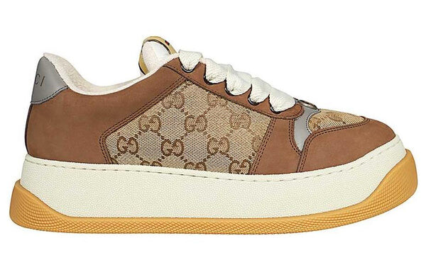 Кроссовки screener gg leather sneakers 'brown beige white' Gucci, бежевый — фото 2