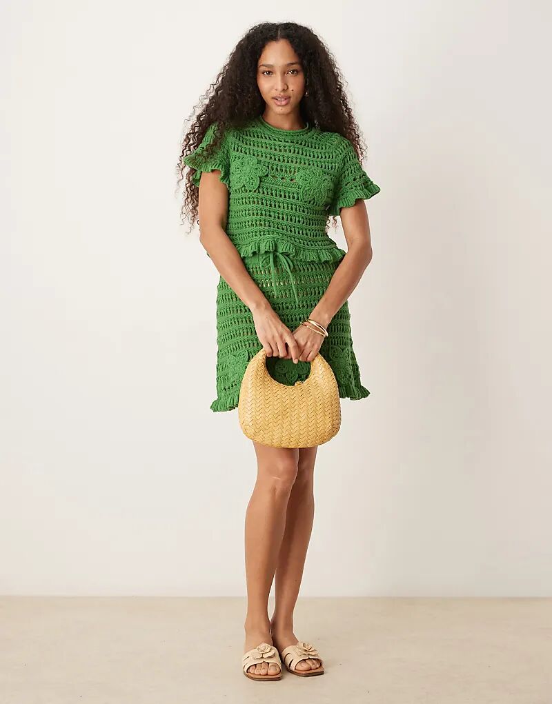 

Мини-юбка ASOS DESIGN Coord с ажурным швом и аппликацией крючком зеленого цвета