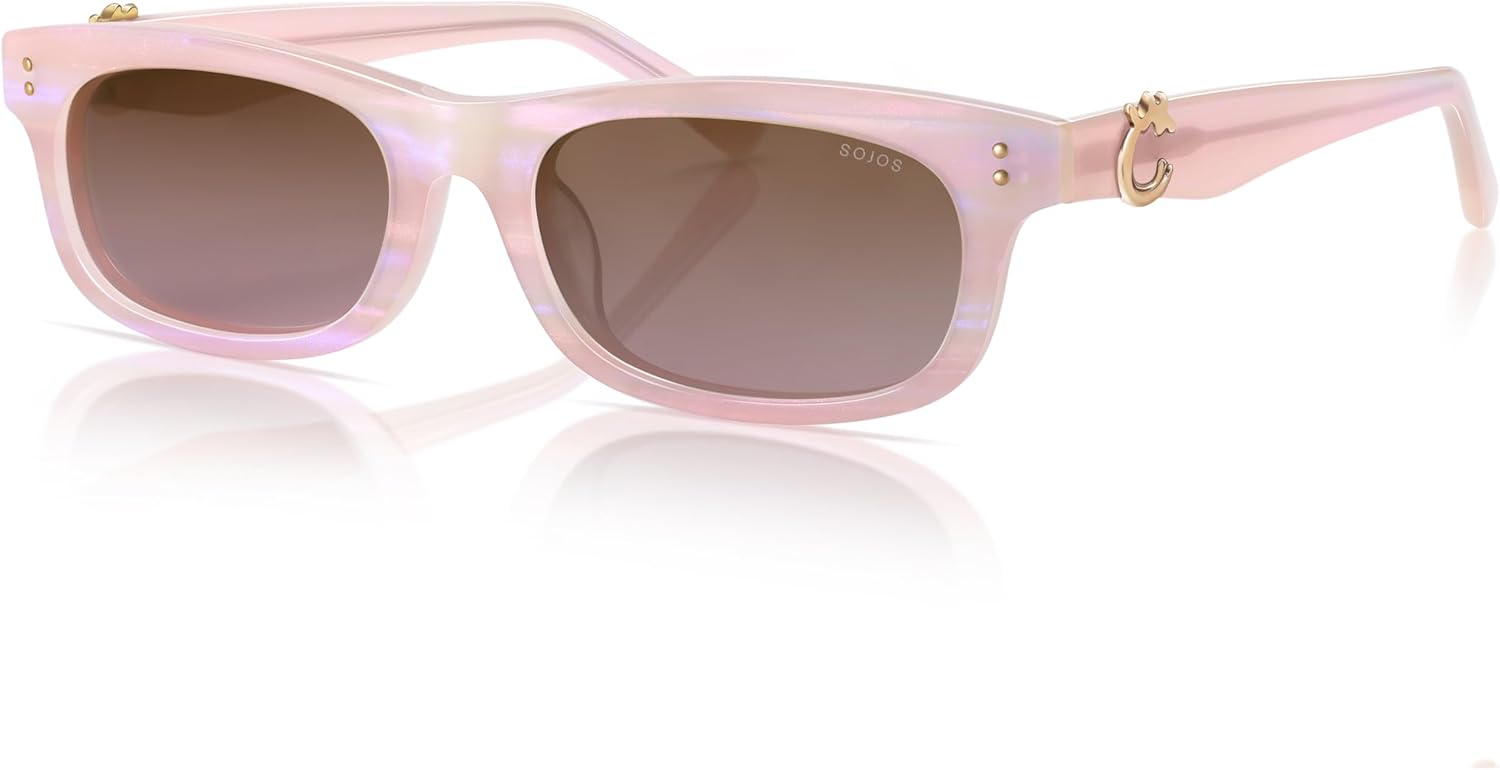 

Женские солнцезащитные очки SOJOS узкой прямоугольной формы, поляризованная оправа из ацетата с защитой от УФ-излучения UV400, ретро-классика с коралловыми акцентами, цвет «кружевной коралл», Pink/Pink