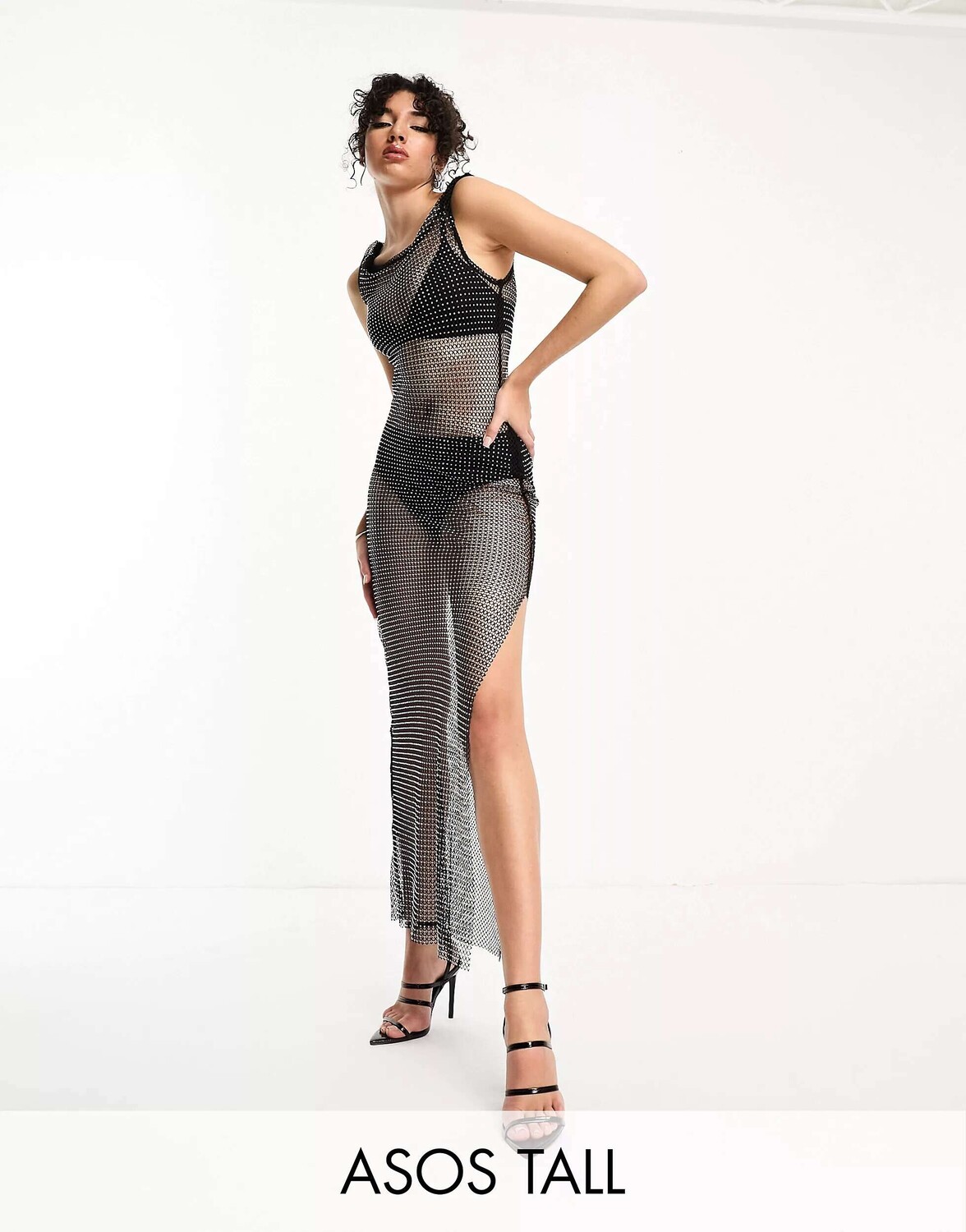 

Черное платье миди с закрученными бретелями ASOS DESIGN Tall