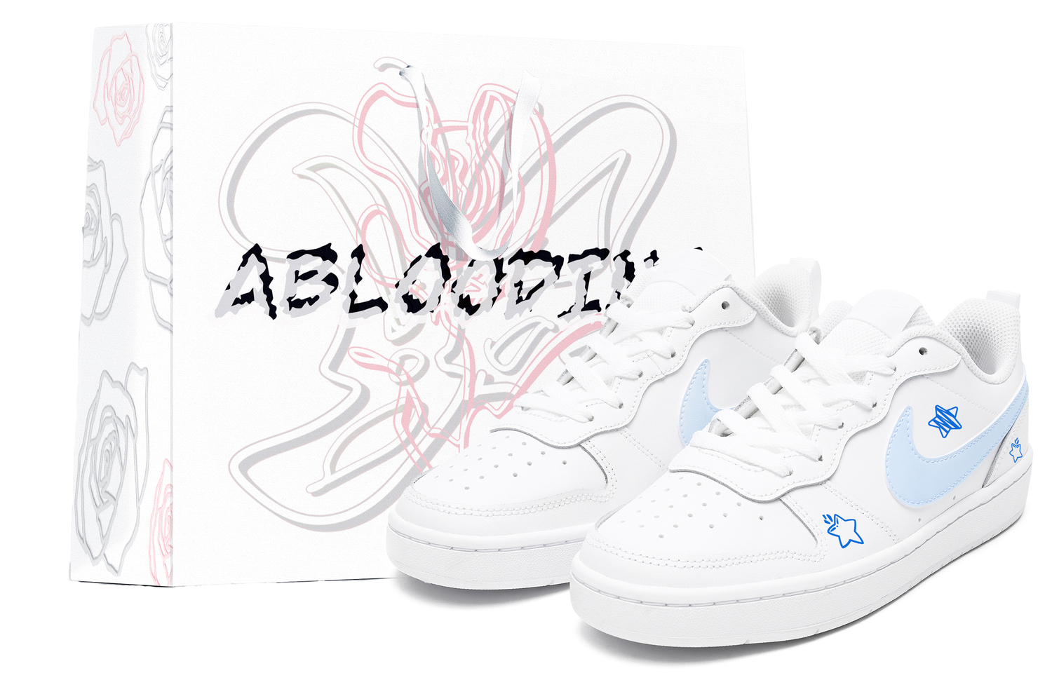 

Nike Court Borough Graffiti Stars нескользящие низкие детские скейтбординг кроссовки Blue White для подростков