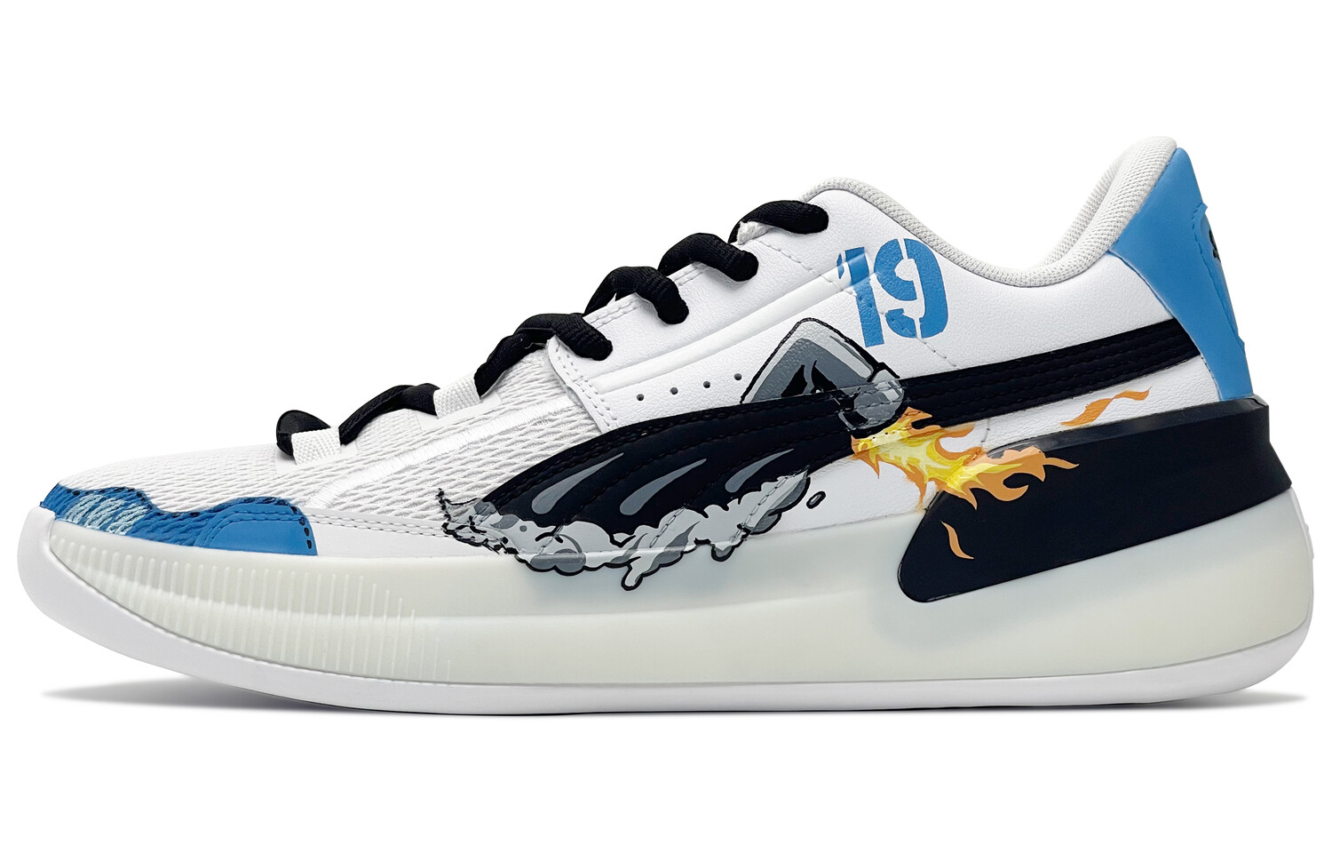 

Баскетбольные кроссовки Clyde Hardwood мужские с низким верхом белые/черные/синие Puma