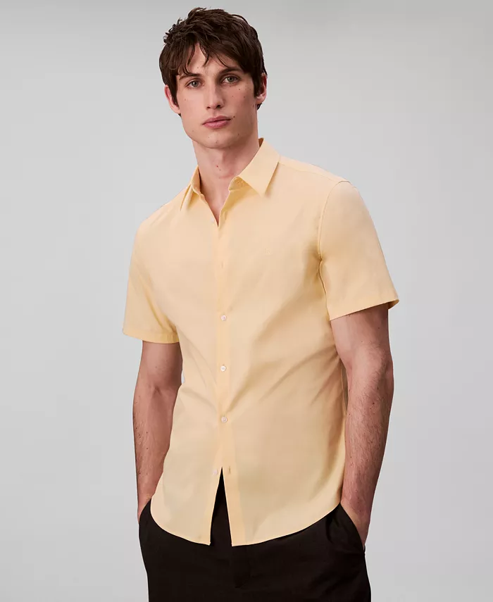 

Мужская классическая рубашка с коротким рукавом Slim Fit, однотонная, на пуговицах, с эластичной тканью Calvin Klein, желтый