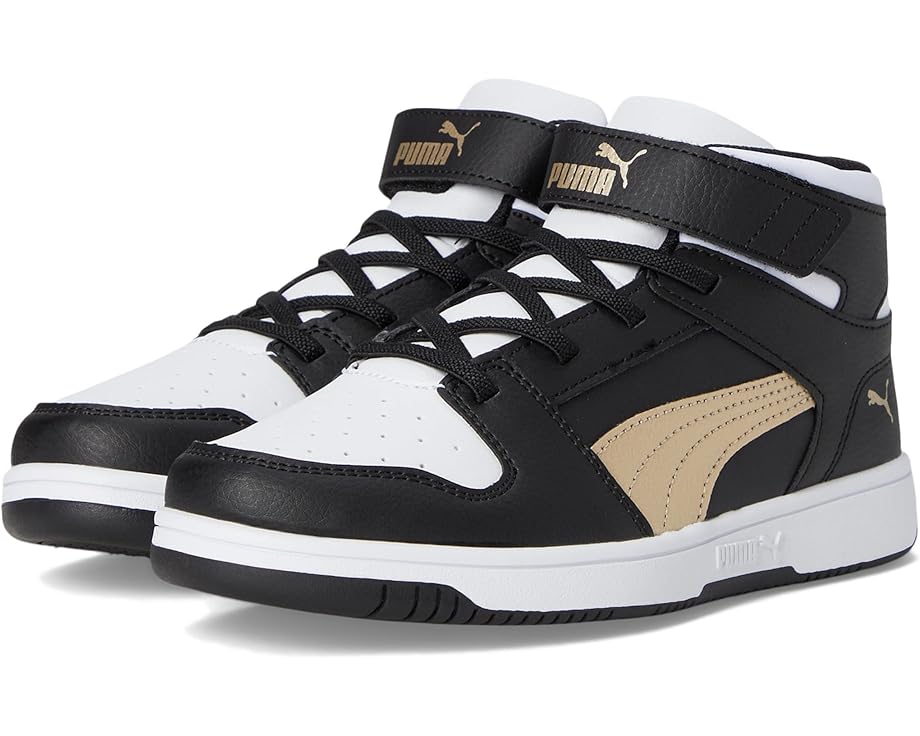 

Кроссовки PUMA Kids Rebound Layup Mid Hook And Loop, цвет Puma Black/Puma Gold/Puma White