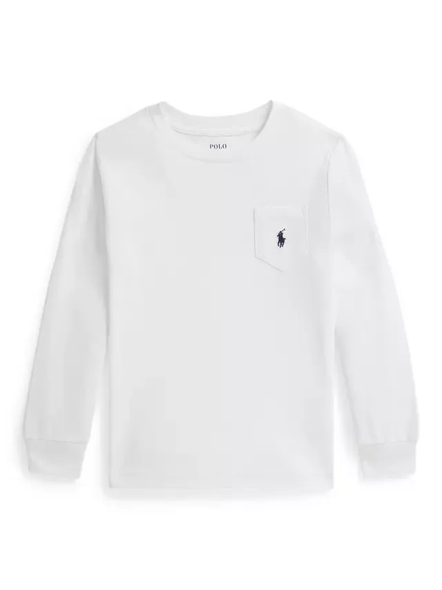 Детская хлопковая футболка с длинными рукавами и логотипом, белая Ralph Lauren