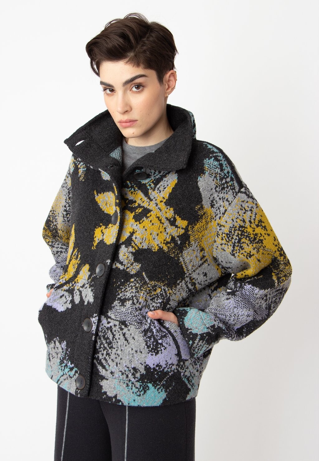 

Кардиган JACQUARD ROLLNECK CAMOUFLAGE PATTERN Ivko, антрацит