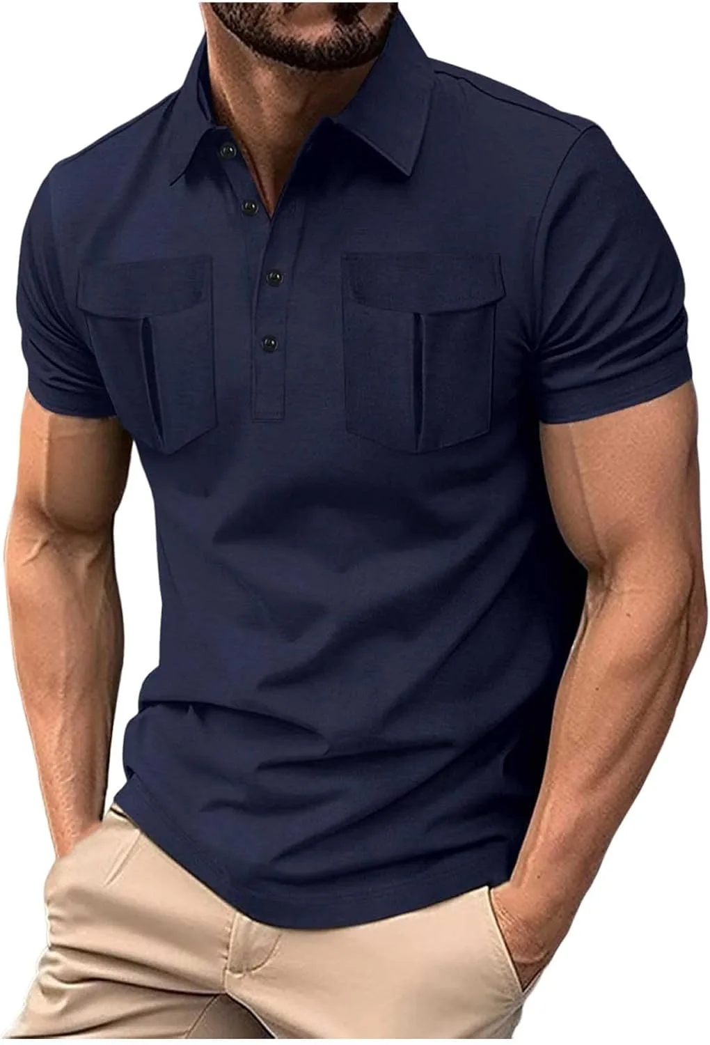 

Мужская поло с карманами, короткий рукав, однотонная Sdeycui