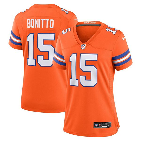 

Женская футболка Nik Bonitto Denver Broncos Alternate 2 Mile High Collection 1977 Throwback Game оранжевая Nike