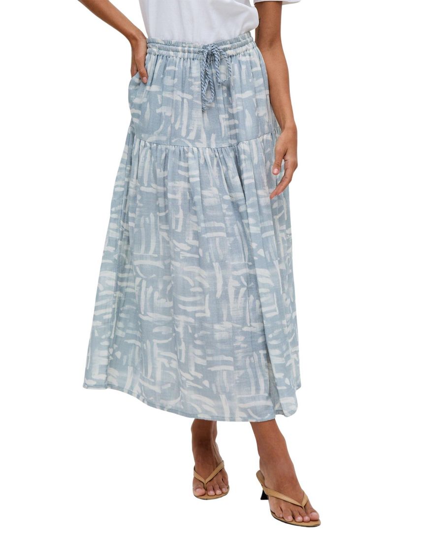 

Женская юбка миди Bonnie с присборенной талией и принтом Уорхола Raffya, Sky blue