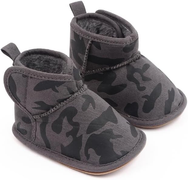 

Пинетки для новорожденных с камуфляжным узором, противоскользящей подошвой для мальчиков и девочек, плюшевые уютные носочки-обувь Purepips, Grey