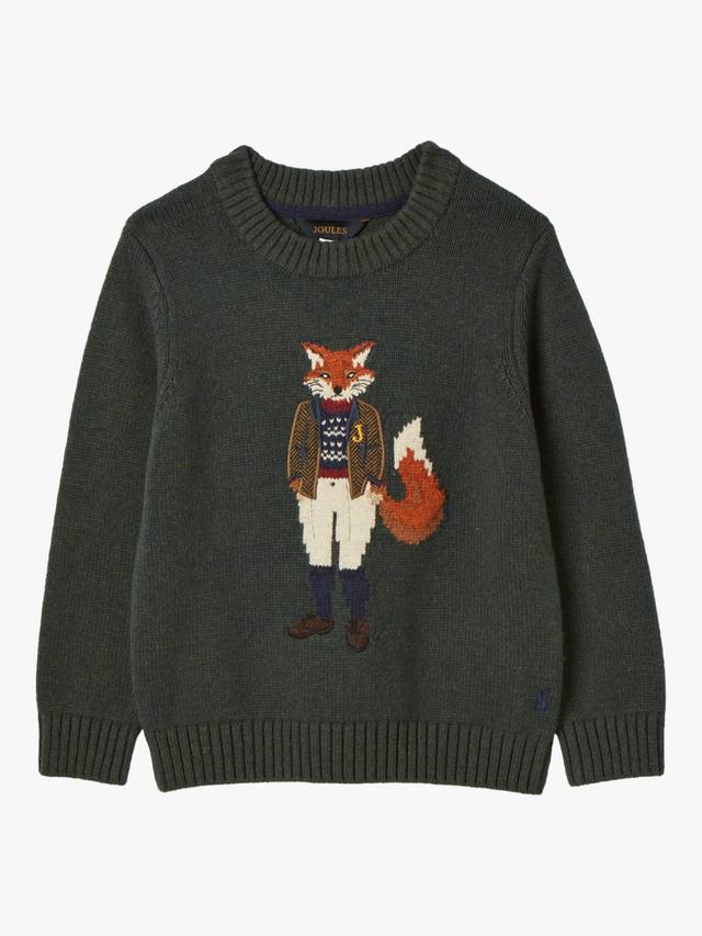 

Детский джемпер Jonty из хлопковой смеси с лисой Joules, Green