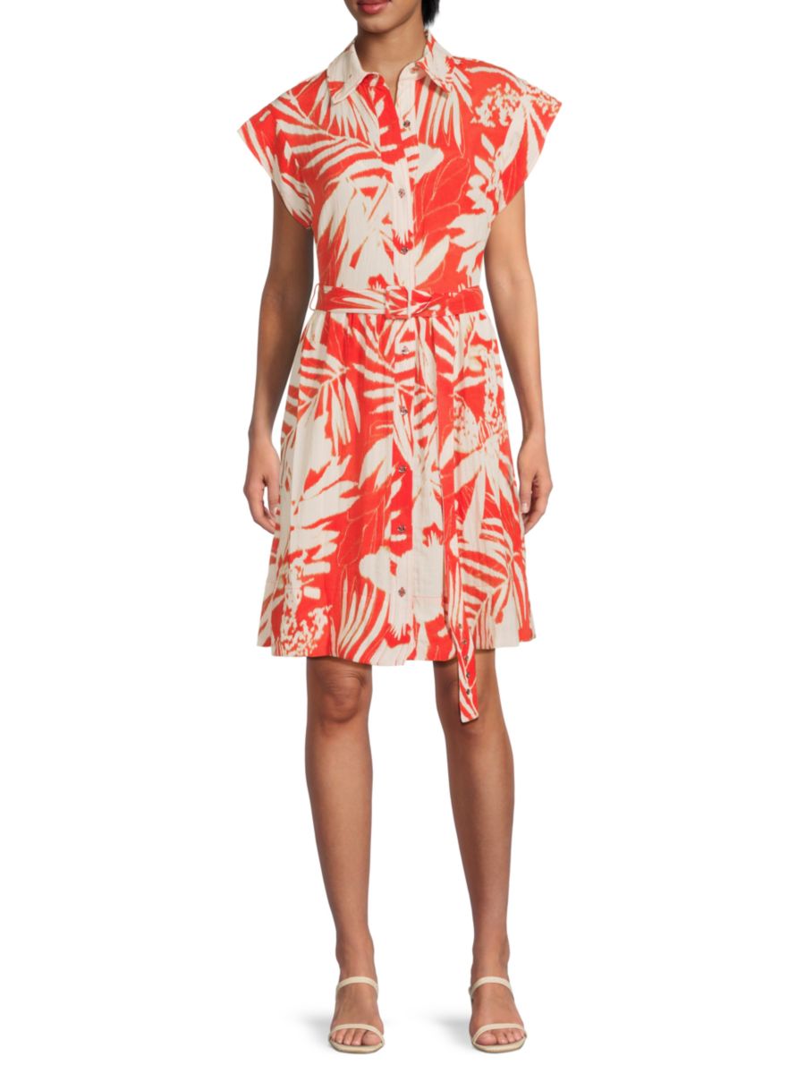 

Мини-платье с принтом и поясом DKNY, цвет Red Multi