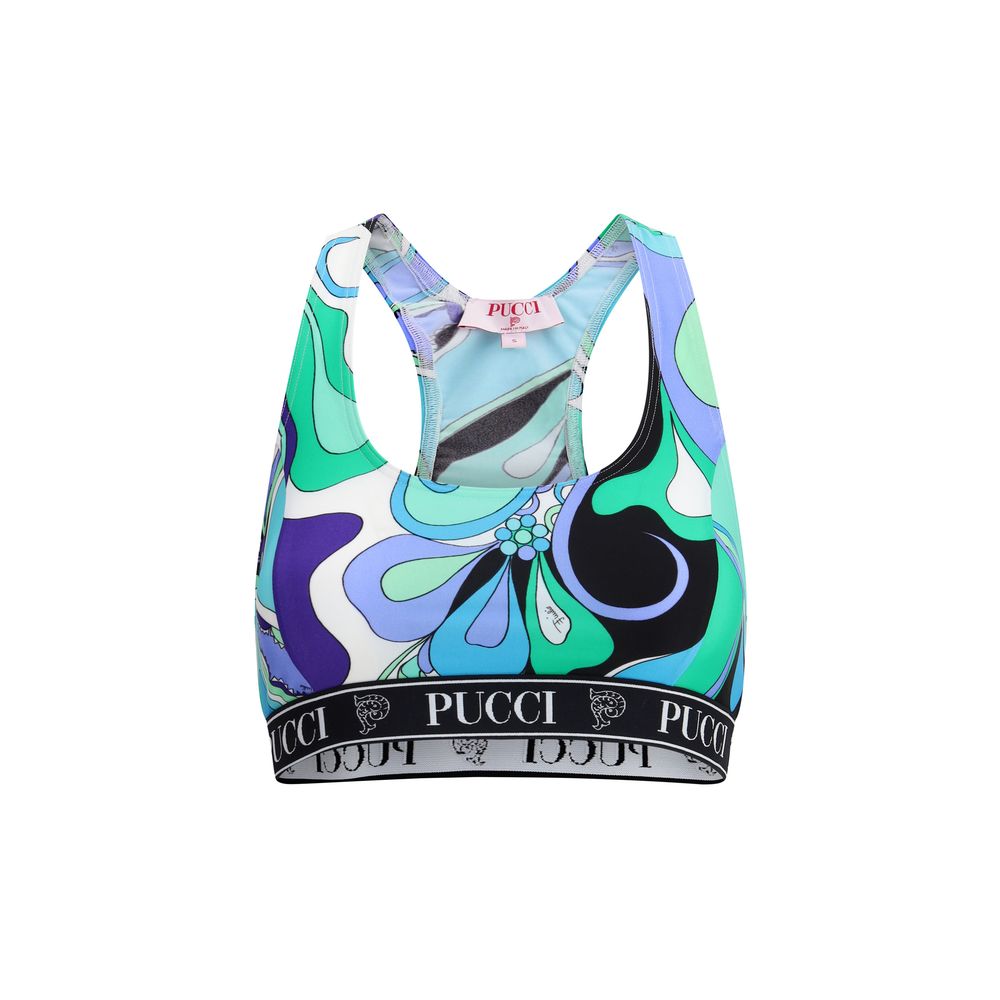 

Спортивный топ с принтом орхидеи Emilio Pucci, светло-голубой