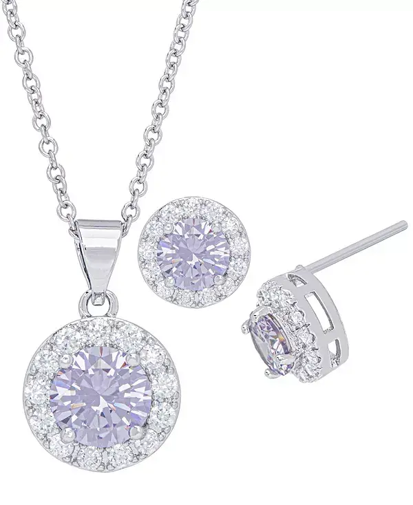 

Подвеска и серьги с круглым ореолом из кубического циркония, оправленные в тонкую серебряную пластину, 2 шт. Macy'S, silver