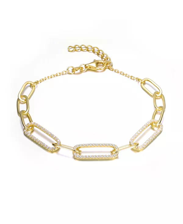 

Браслет Gigi Girl из стерлингового серебра с покрытием из желтого золота 14 карат, французским паве из кубических цирконий, с овальными звеньями, регулируемый по длине Gigigirl, gold