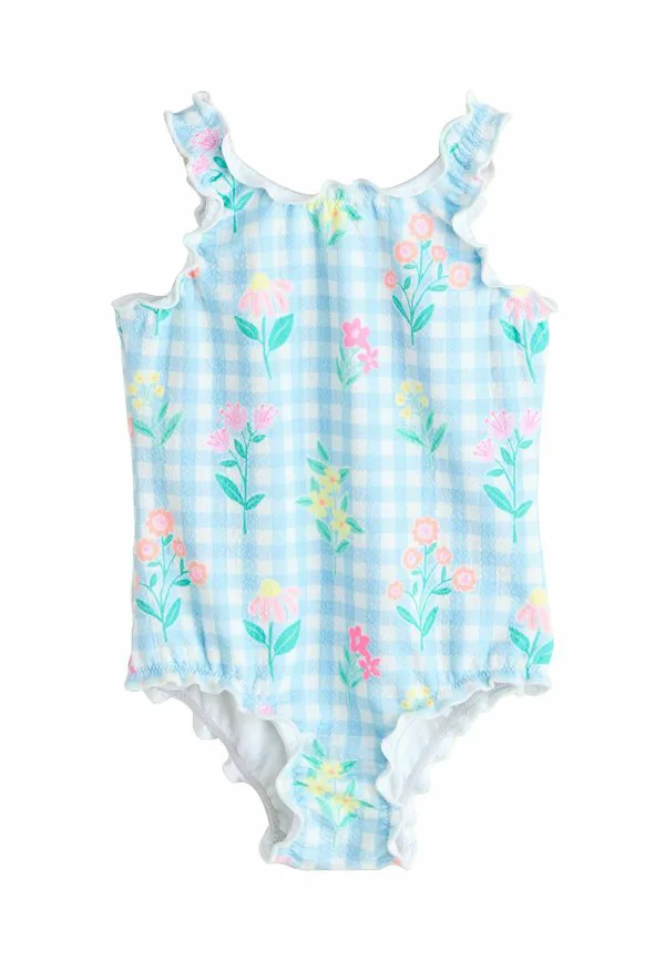 Купальник стандартного кроя с волнистым краем Next, Blue Floral Gingham