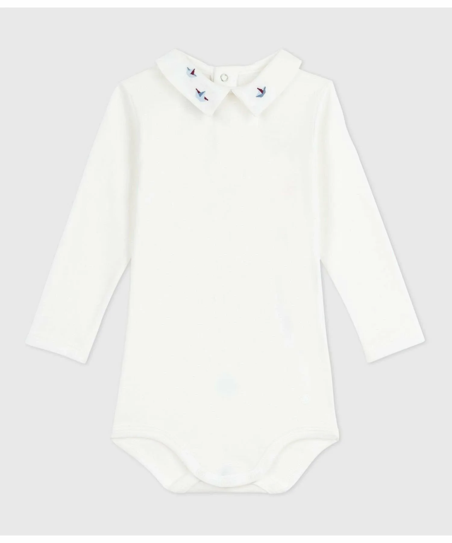 Платье с длинными рукавами и воротником PETIT BATEAU, Off white