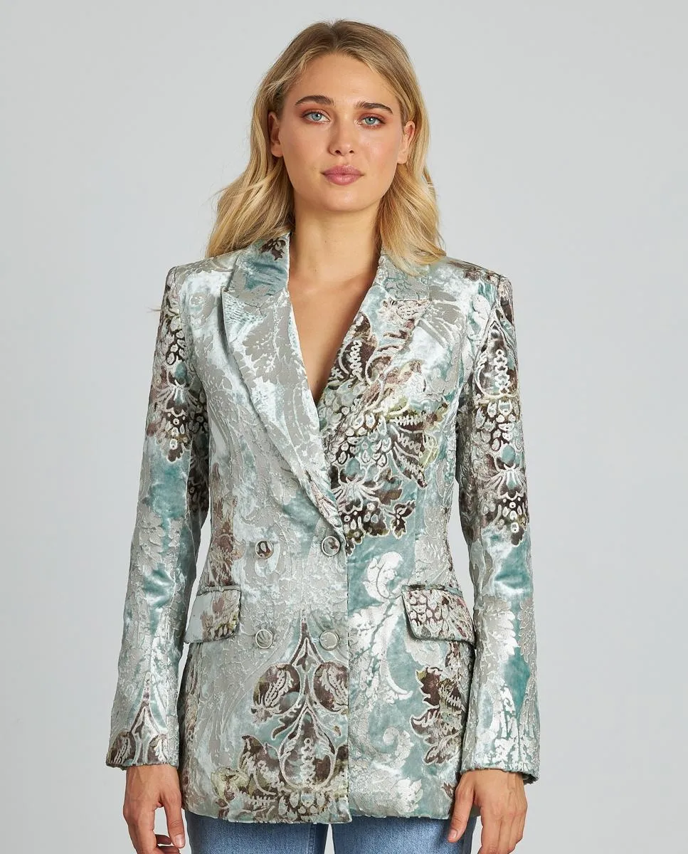 

Женский блейзер с принтом, деталями из бархата и передними карманами Alma en Pena, зеленый