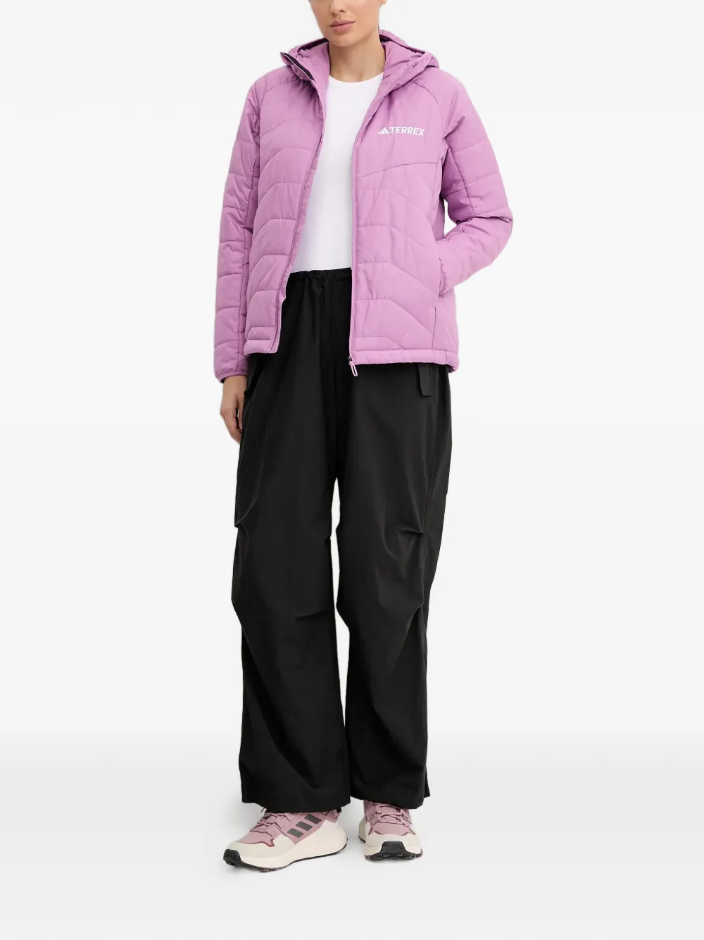Стеганая куртка с капюшоном Adidas, розовый — фото 2