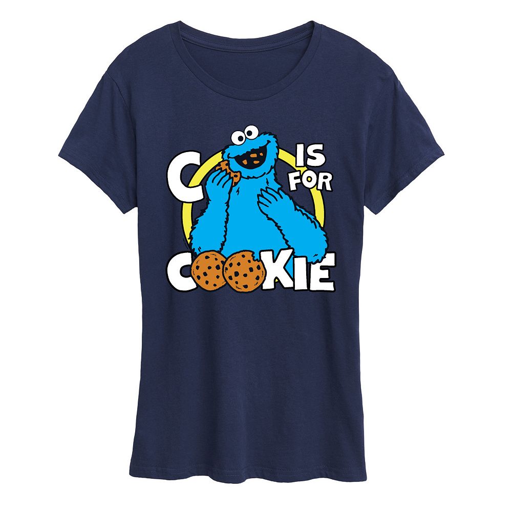 

Женская футболка с рисунком «Улица Сезам» Cookie Monster Licensed Character, темно-синий