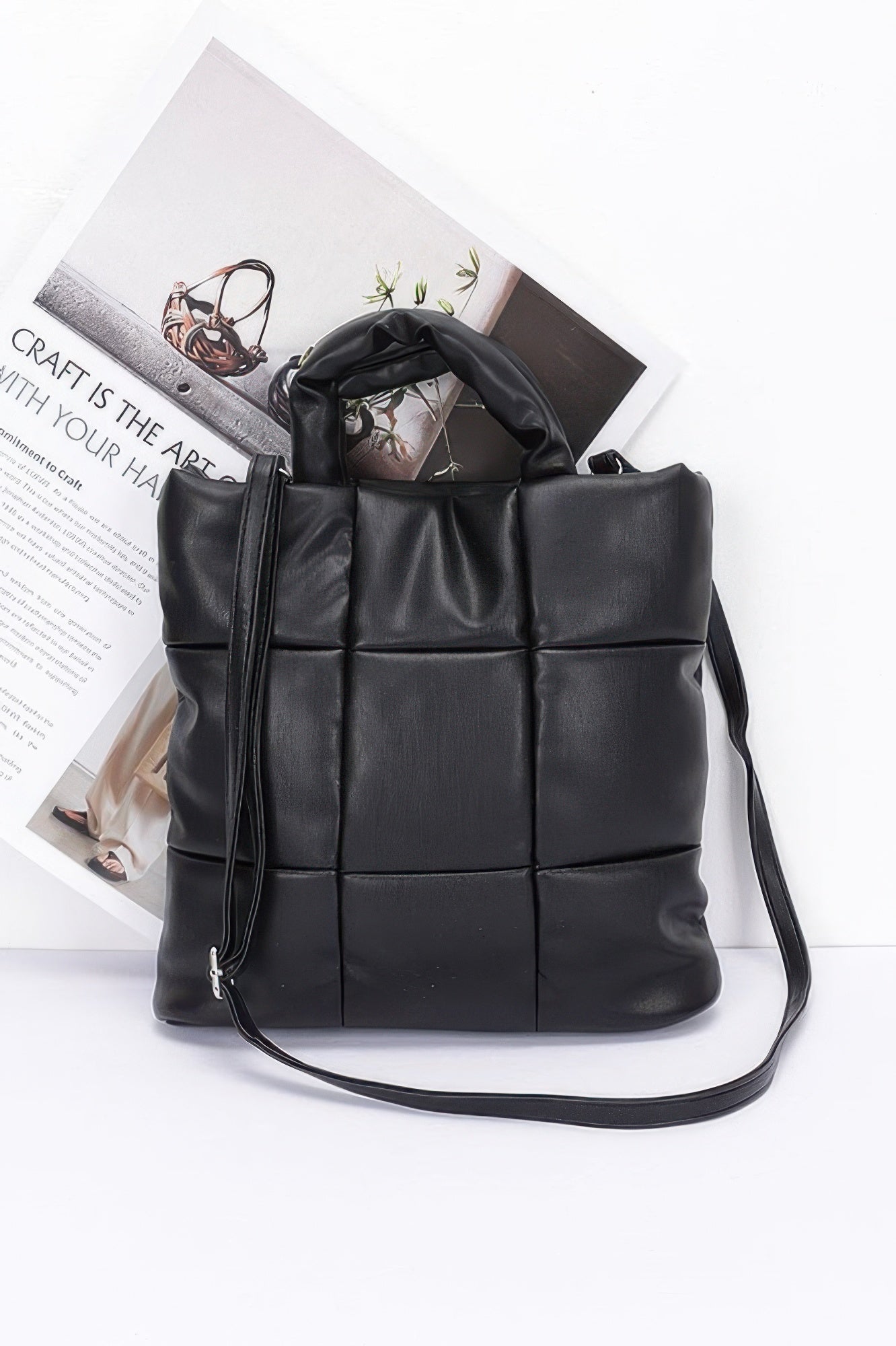 

Стеганая сумка-тоут из искусственной кожи с мягкой подкладкой FASHNZFAB, черный