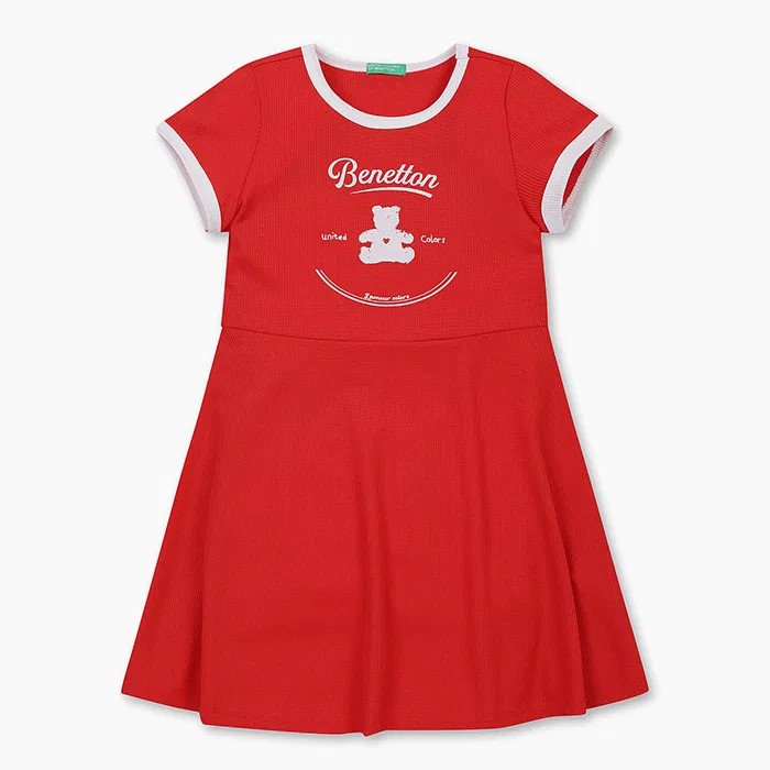 Детское вафельное платье-клёш красного цвета от Benetton Kids