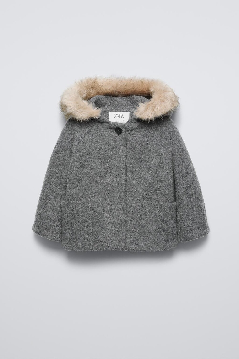 

Шерстяное пальто с капюшоном ZARA, серый