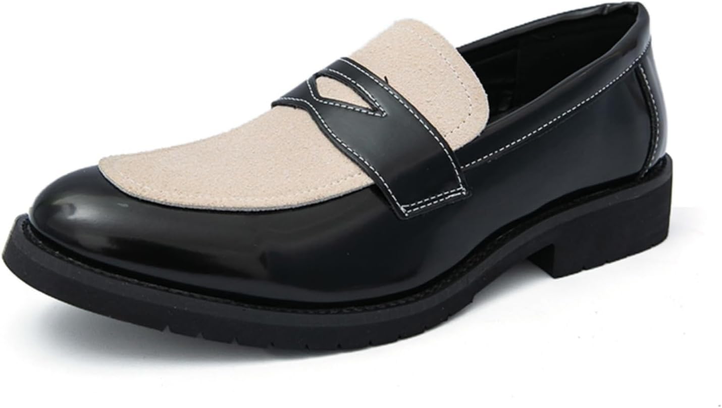 

Мужские слипоны с соединенными вставками, классический круглый носок, деловые повседневные слипоны, формальная обувь, блестящая поверхность, устойчивая подошва Kpdwfms, белый/черный