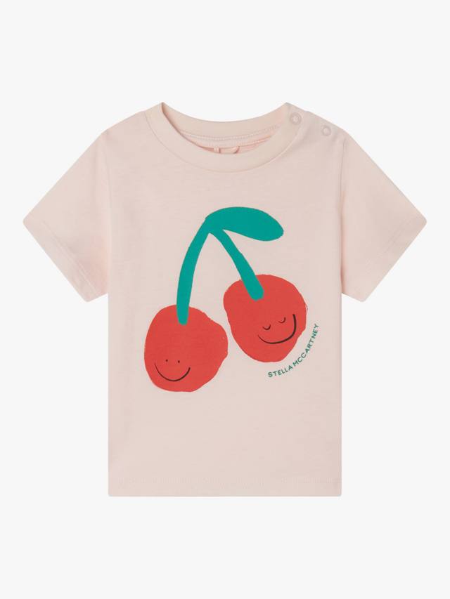

Детская футболка из хлопчатобумажного джерси с вишневым принтом Stella McCartney Kids, светло-розовый