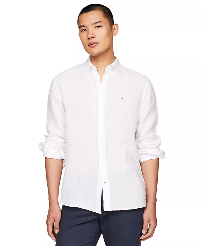 

Мужская пигментированная льняная рубашка на пуговицах с длинным рукавом Tommy Hilfiger, белый
