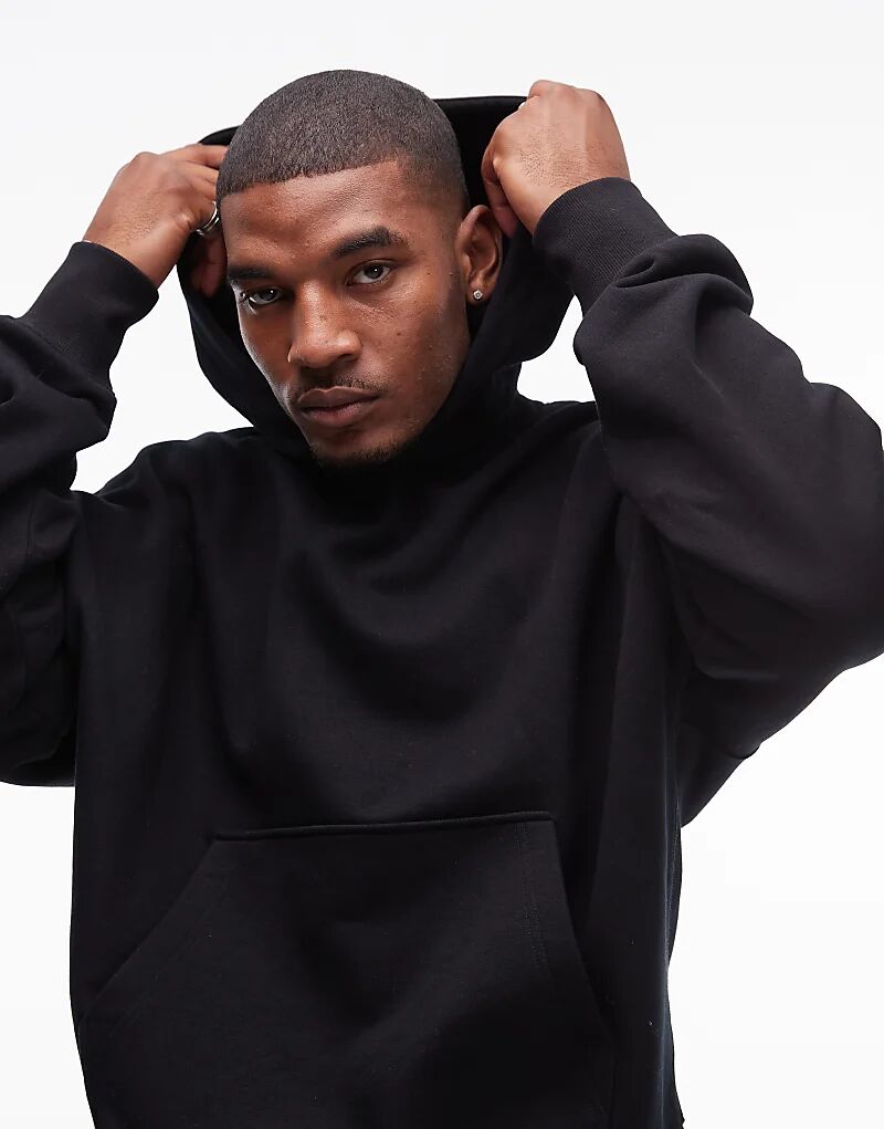 

Премиальная толстовка с капюшоном большого размера черного цвета Topman