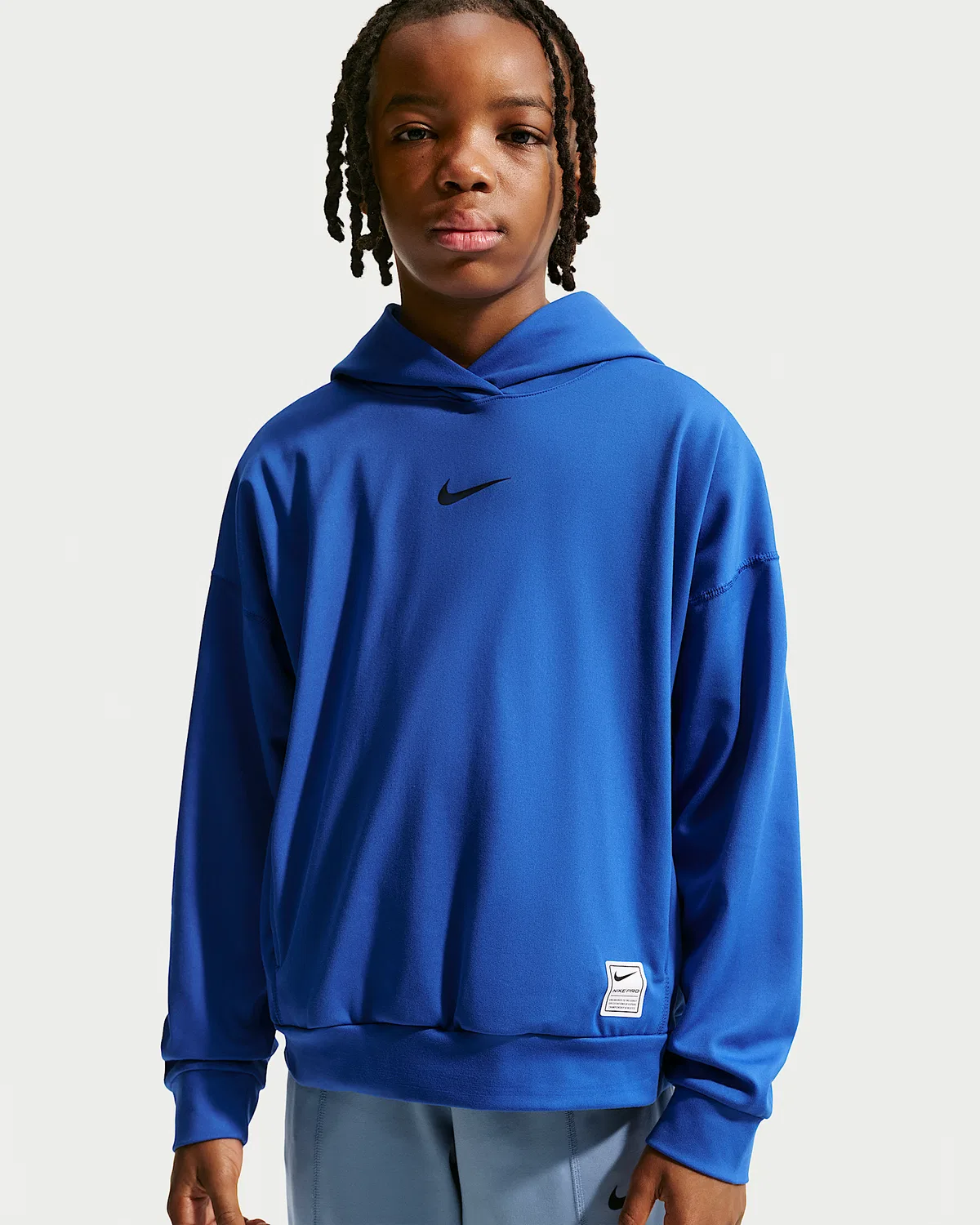 Детская (мальчиковая) флисовая кофта с капюшоном Dri-FIT Nike Pro, Game Royal/Black